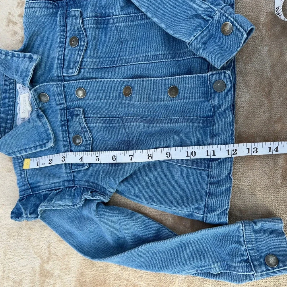 Btween Denim Jacket Girls Size 6 Blue Ruffle Shoulder‎ Cutie Jacket Excellent